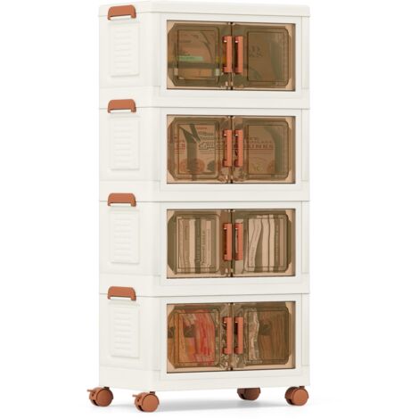 COSTWAY 4-Pack Stackable Plastic Storage Boxes 208L Collapsible Storage Bins