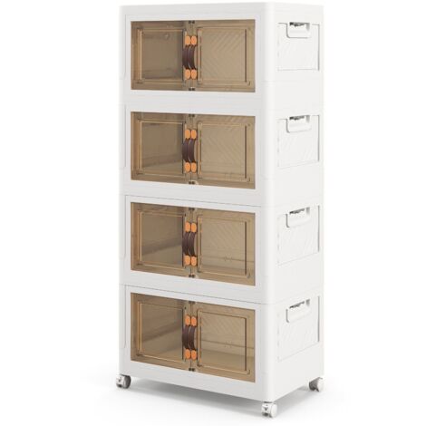 COSTWAY 4 Pack Stackable Storage Cabinet Folding Home Organizer Lockable Wheels 78 Gal