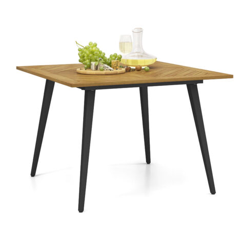 COSTWAY 4-Person Outdoor Dining Table 107 x 107cm Acacia Wood Patio Bistro Table
