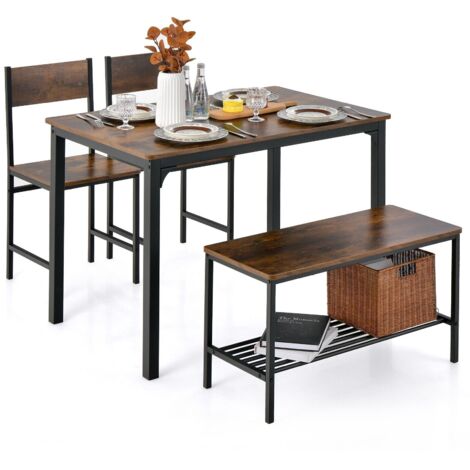 COSTWAY 4-Piece Dining Table & Chair Set Industrial Gathering Table Kitchen Set