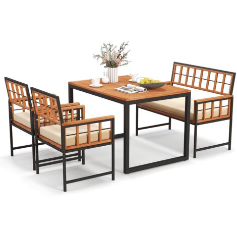 COSTWAY 4 Pieces Acacia Wood Patio Dining Set with 1 Rectangular Table-Natural