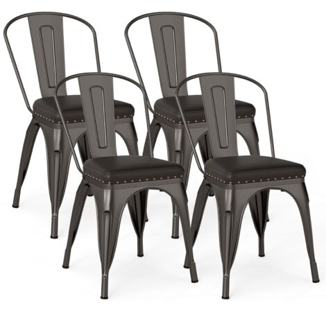 COSTWAY 4 Sgabelli Cucina 53 x 44 x 84 cm, Sedie Impilabili con Schienali Rimovibili e Sedile Imbottito in Finta Pelle, Sgabelli in Metallo per Ristorante, Bistro e Bar (Colore Ruggine)