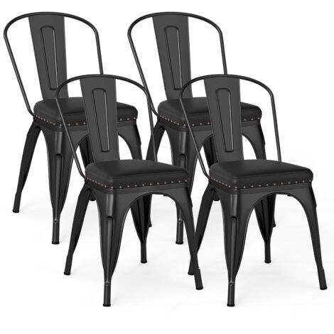 COSTWAY 4 Sgabelli Cucina 53 x 44 x 84 cm, Sedie Impilabili con Schienali Rimovibili e Sedile Imbottito in Finta Pelle, Sgabelli in Metallo per Ristorante, Bistro e Bar (Nero)