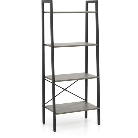 COSTWAY 4-Tier Bookshelf Industrial Display Shelf w/Adjustable Foot Pads-Gray