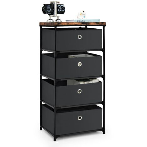 COSTWAY 4-tier Fabric Dresser Large Capacity Storage Tower w/Drawers-Black