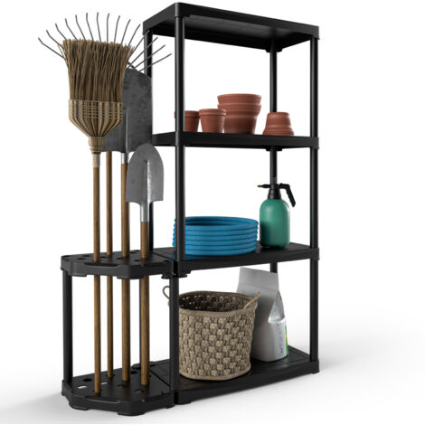COSTWAY 4 Tier Garage Shelving Unit Tool Storage Rack 11-hole Sided Tool Holder