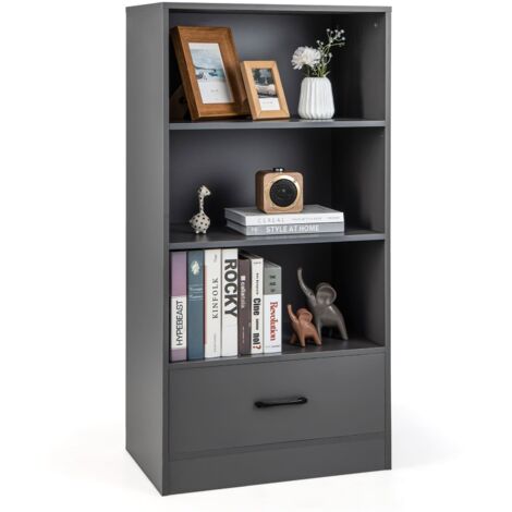 COSTWAY 4-tier Storage Shelf Wood Bookcase Floor Standing Bookshelf