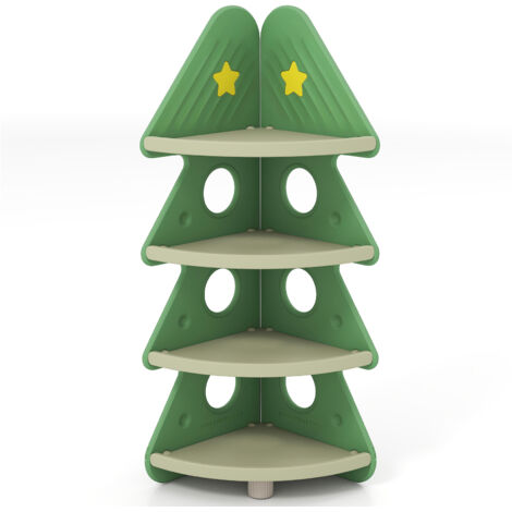 COSTWAY 4-Tier Tree Bookshelf Kids Corner Storage with Star Stickers-Green