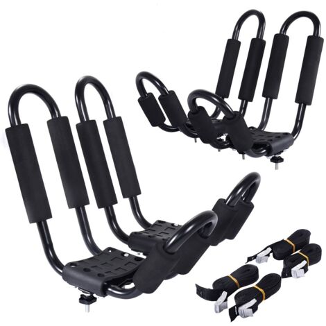 COSTWAY 4 x Kajakhalter Kajaktraeger Kajakhalterung Kajakstuetze Bootstraeger Bootshalter universal fuer Autodachtraeger inkl. 4 Allzweckgurte
