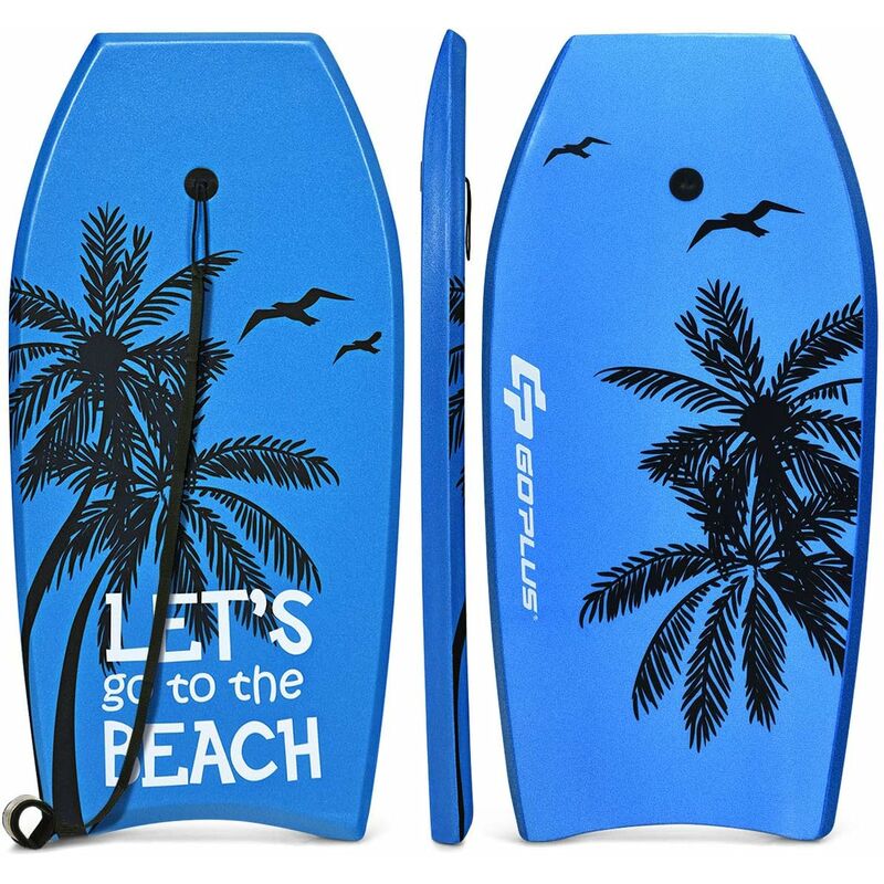 COSTWAY 41' Bodyboard Planche de Surf en XPE avec Sangle de 90 CM-pour plus de 14 Ans Charge 85KG 105x51x6CM Imprimé Cocotier Bleu
