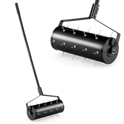 COSTWAY 45 cm Manual Lawn Aerator Heavy Duty Rolling Aerator Lawn Tool-Black