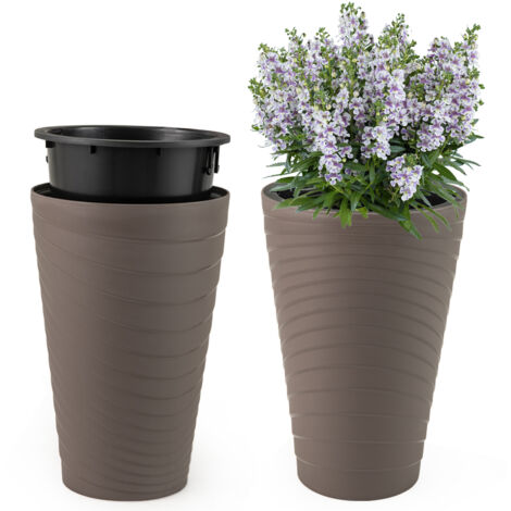 COSTWAY 45 cm Tall Flower Pot Set of 2 Modern Decorative Planter Pots-Brown