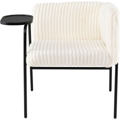 COSTWAY 47cm High Cozy Lounge Chair Corduroy Upholstered with 31x21cm Tray White