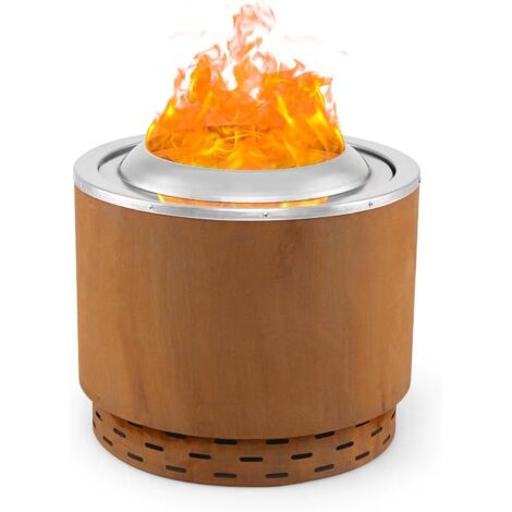 COSTWAY 49 cm Smokeless Fire Pit Stainless Steel Wood Burning Firepit-Brown
