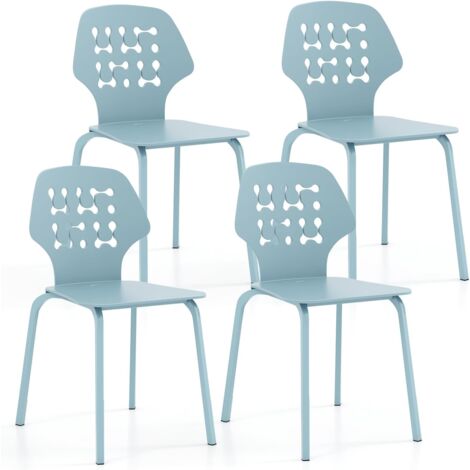 COSTWAY 4er Set Esszimmerstuhl, Küchenstuhl mit Rückenlehne & Metallbeinen, ergonomischer Stapelstuhl, Esszimmerstühle modern, Stuhl für Küche & Esszimmer & Wohnzimmer (Blau)