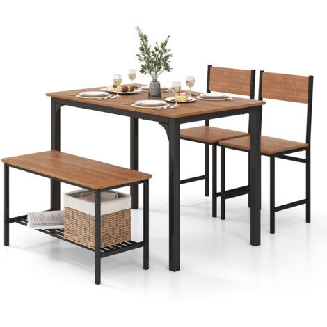 COSTWAY 4PCS Dining Table & Chair Set Kitchen Furniture W/ Storage Bench Space-Saving