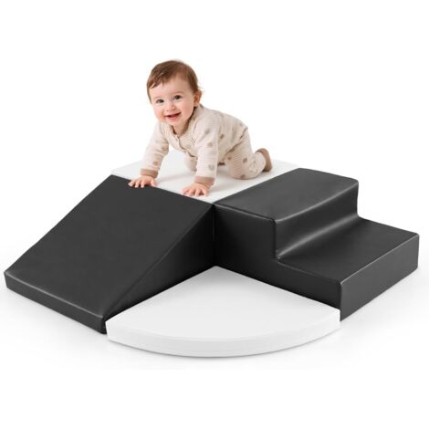 COSTWAY 4PCS Parcours Motricité Bébé en Mousse EPE avec Housse en PU, Module Motricité Bébé avec Toboggan & Différentes Formes, Jouets Éducatifs Colorée pour Ramper pour Enfants d'Âge Préscolaire