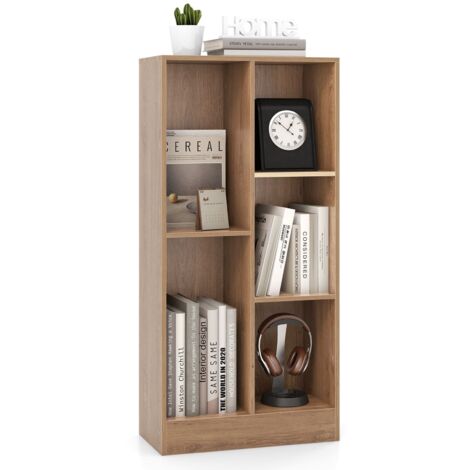 COSTWAY 5-Cube Bookshelf Office Bookcase w/Open Storage Compartments-Natural