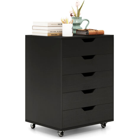 COSTWAY 5-Drawer Chest Mobile Lateral Filing Cabinet Dresser Organizer with Wheels
