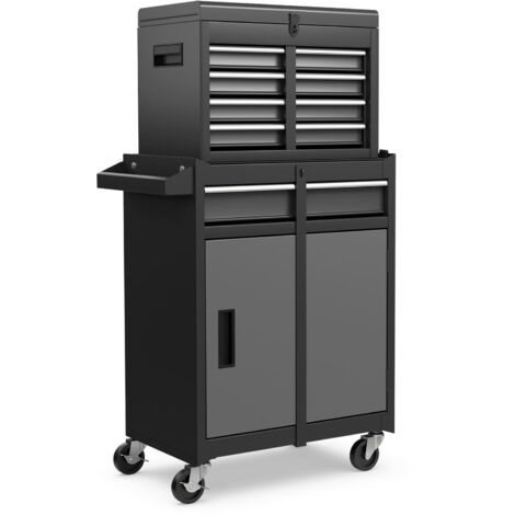 COSTWAY 5-Drawer Rolling Tool Chest High Capacity Tool Storage Cabinet-Grey+Black