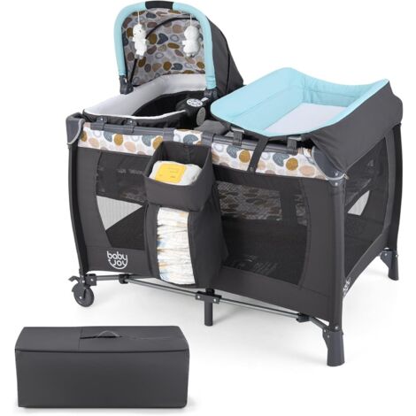 COSTWAY 5 en 1 lit d'accompagnement bébé, lit de voyage avec matelas, lit de voyage pour enfants incl. enveloppe, bébé bébé & montre de jeu, carrossette avec rouleaux, lit de bébé pour bébé jusqu'à 36
