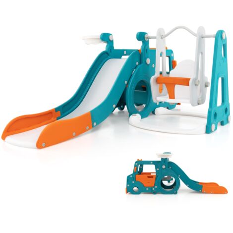 COSTWAY 5-in-1 Kids Slide and Swing Set Kids Slide Indoor Playset w/ Baby Swing