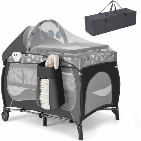 Costway Culla 3 in 1 pieghevole per bambini con struttura in alluminio,  Lettino da viaggio portatile per neonati Grigio>