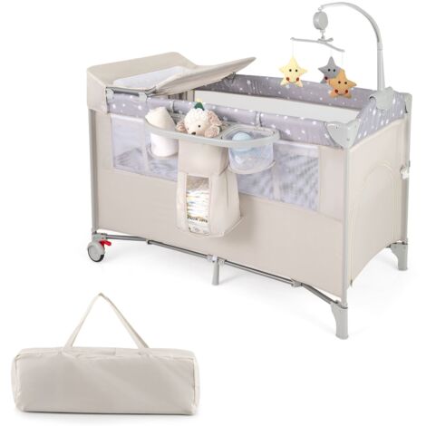 COSTWAY 5-in-1 Portable Pack and Play Foldable Baby Nursery Center-Beige
