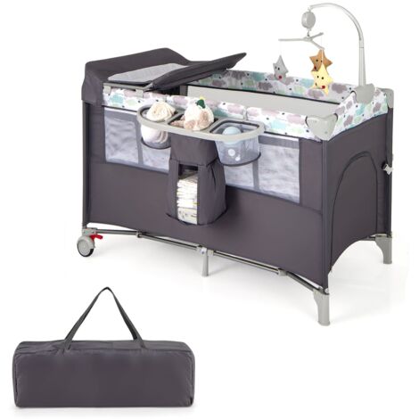 COSTWAY 5-in-1 Portable Pack and Play Foldable Baby Nursery Center-Grey