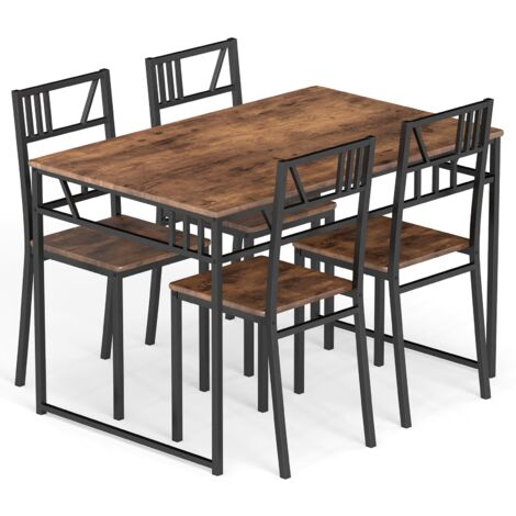 COSTWAY 5 Pcs Dining Table Set Industrial-Style Kitchen Table & 4 Chairs-Coffee