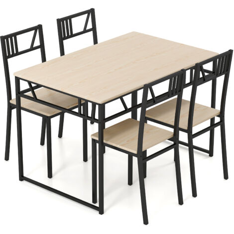 COSTWAY 5 Pcs Dining Table Set Industrial-Style Kitchen Table & 4 Chairs-Natural
