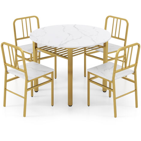 COSTWAY 5 Piece Dining Table Set Round Kitchen Table & 4 Chairs-White