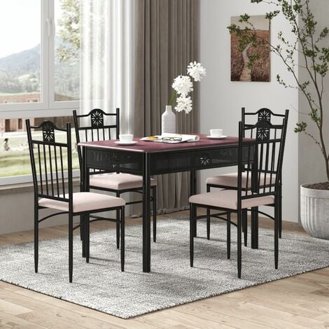 COSTWAY 5 Piece Kitchen Dining Set, Dining Table and Chair Set with Sponge Cushion, High Backrest and Anti-slip Footpads, Metal Structure Kitchen Table Set for Home Bar Restaurant