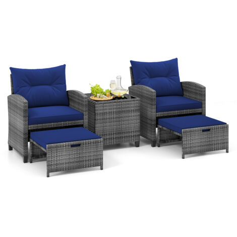 COSTWAY 5 Piece Wicker Patio Furniture Set Outdoor Conversation Set Navy