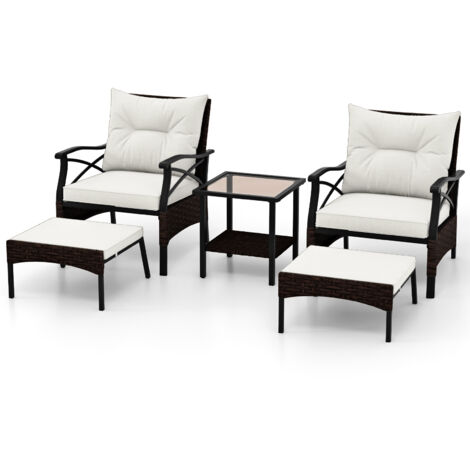 COSTWAY 5 Pieces Rattan Garden Furniture Set Patio Conversation Set-Beige