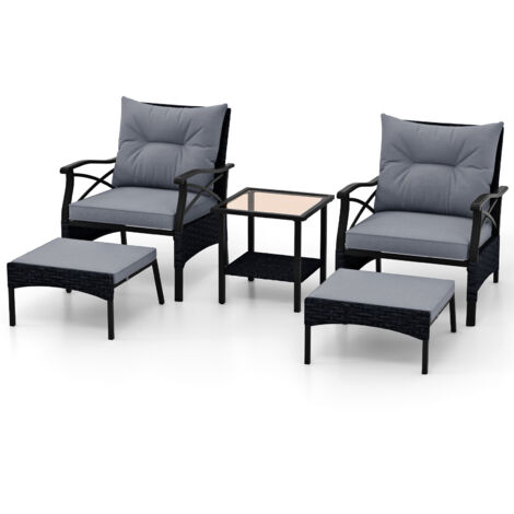COSTWAY 5 Pieces Rattan Garden Furniture Set Patio Conversation Set-Grey