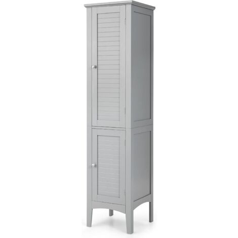 COSTWAY 5-stöckiger Badezimmerschrank schmal, freistehender Hochschrank mit 2 Lamellentür, 2 Regalen & Kippsicherung, Badschrank für Badezimmer, Küche & Wohnzimmer, 37 x 37 x 160cm (Grau)