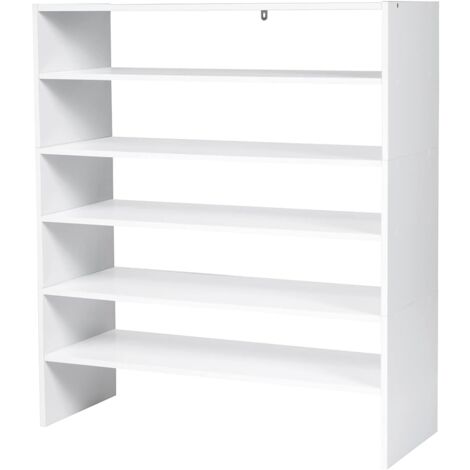 COSTWAY 5-stufiger stapelbares Schuhregal, Schuhschrank offen, 78 x 30 x 90 cm, Schuhablage aus Holz, für Eingangsbereich, Flur, frei kombinierbar Weiss