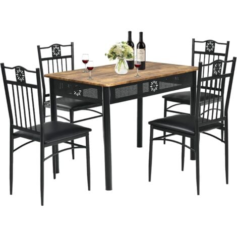 COSTWAY 5 teiliges Esstisch-Set, Essgruppe mit 4 gepolsterten Stühlen, Küchentisch Bistrotisch Esszimmergruppe Sitzgruppe 4 Personen Holz für Küche, Esszimmer (Black)