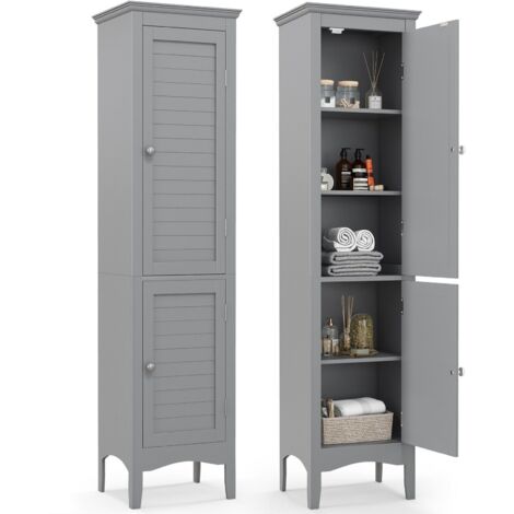 COSTWAY 5-Tier Bathroom Tall Cabinet Slim Freestanding Storage Organizer Cupboard Grey