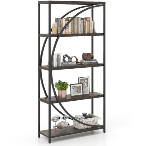 COSTWAY 5-Tier Bookshelf Industrial Etagere Bookcase w/Storage Shelves Brown