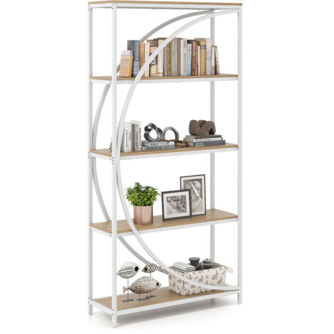 COSTWAY 5-Tier Bookshelf Industrial Etagere Bookcase w/Storage Shelves-Natrual