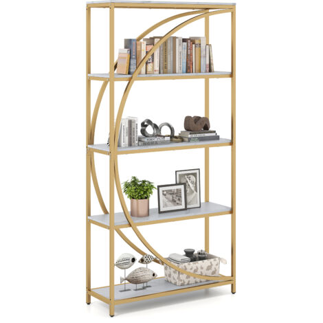 COSTWAY 5-Tier Bookshelf Industrial Etagere Bookcase w/Storage Shelves White
