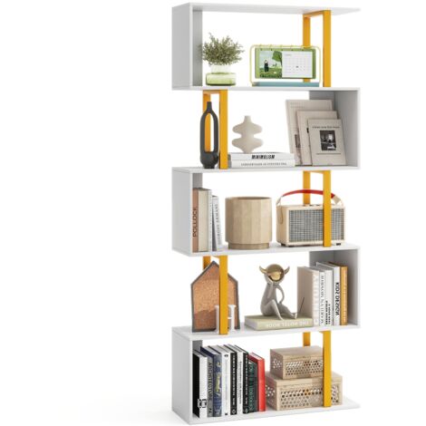 COSTWAY 5-Tier Geometric Bookcase 157CM S-Shaped Bookshelf