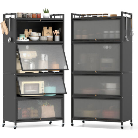 COSTWAY 5-Tier Kitchen Storage Cabinet with Wheels-Black