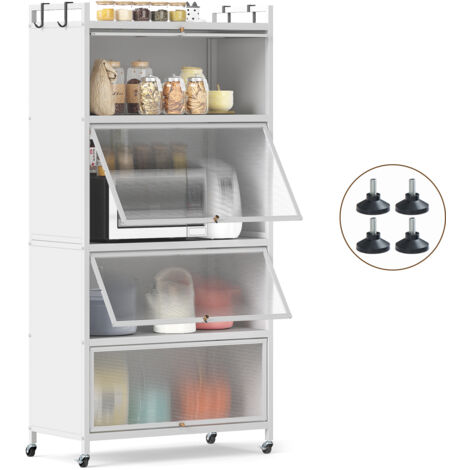 COSTWAY 5-Tier Kitchen Storage Cabinet with Wheels-White