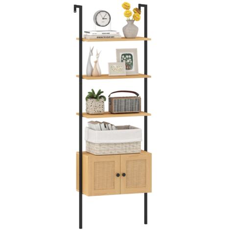 COSTWAY 5-Tier Ladder Bookcase 184CM Tall Wall-Mounted Bookshelf-Natural