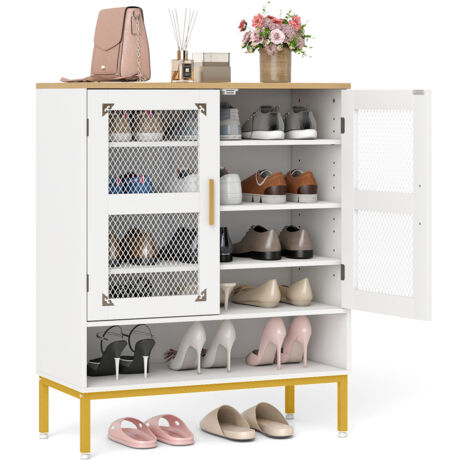 COSTWAY 5-Tier Shoe Cabinet Wooden Modern Shoe Storage Organizer-White