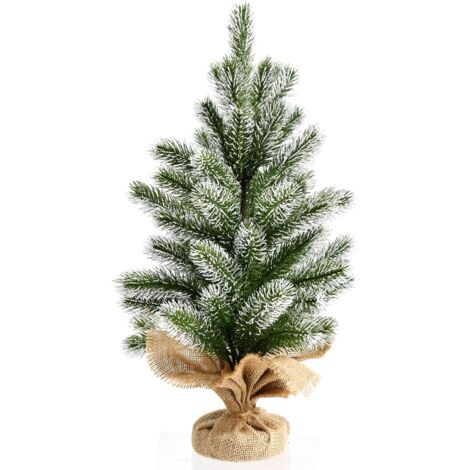 COSTWAY 50 cm Mini Árbol de Navidad Artificial, Árbol de Navidad de Escritorio en Nuevo PE, Base Estable de Cemento con Paño de Lino