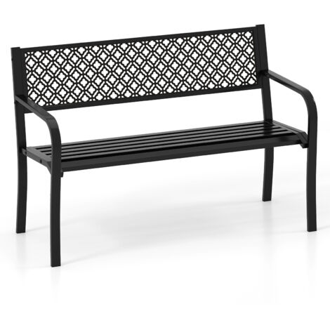 COSTWAY 50 Inches Outdoor Garden Bench Metal Patio Bench-Black
